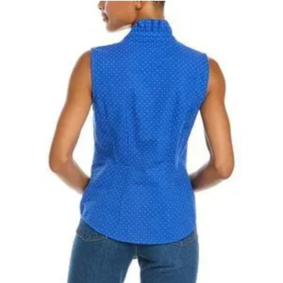 Brooks Bros Brothers Blue Polka Dot Ruffle Sleeveless Shirt Top New NWT Size 0 - Picture 2 of 12